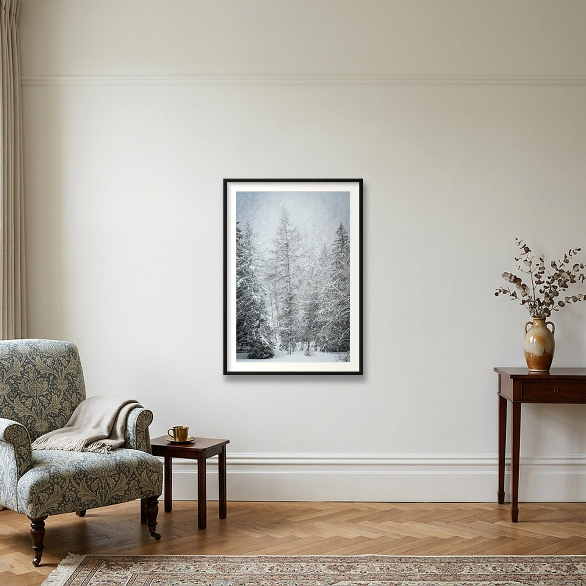 Snow Covered Pine — 70×100cm Black Frame
