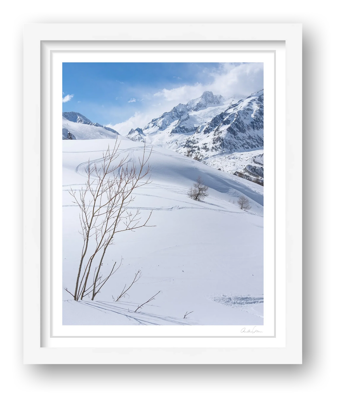 Pristine snow on the mountains, Courmayeur — framed