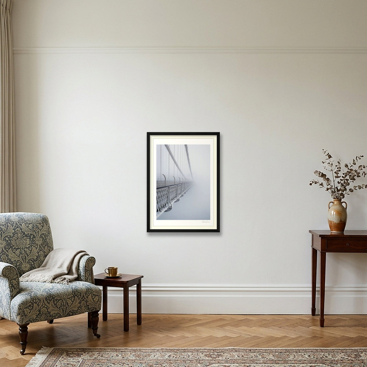 Clifton Suspension Bridge in Fog: Touching the Void — 42×59cm Black Frame