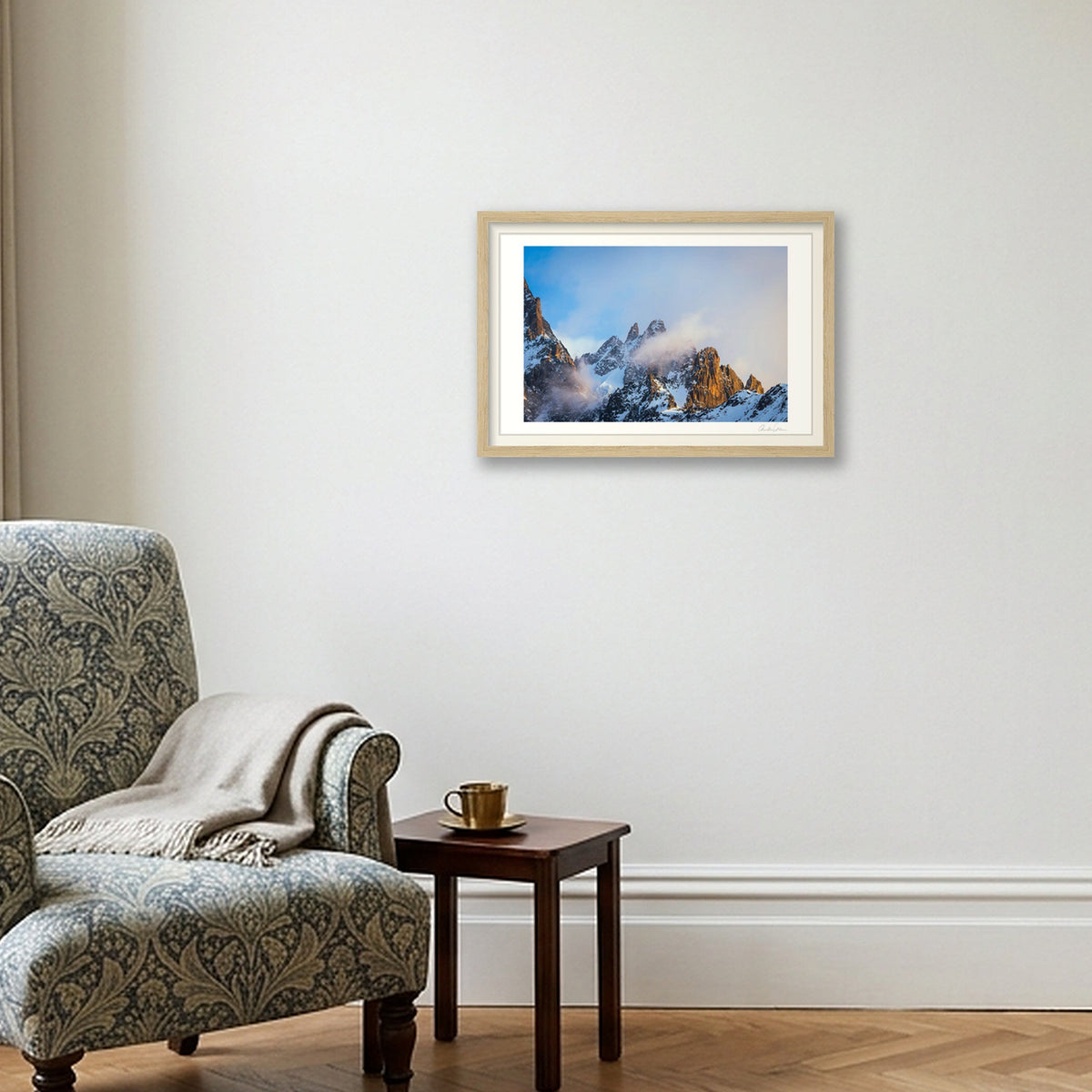 Morning Sunlight on the Chamonix Aiguiles — 45×30cm Oak Frame