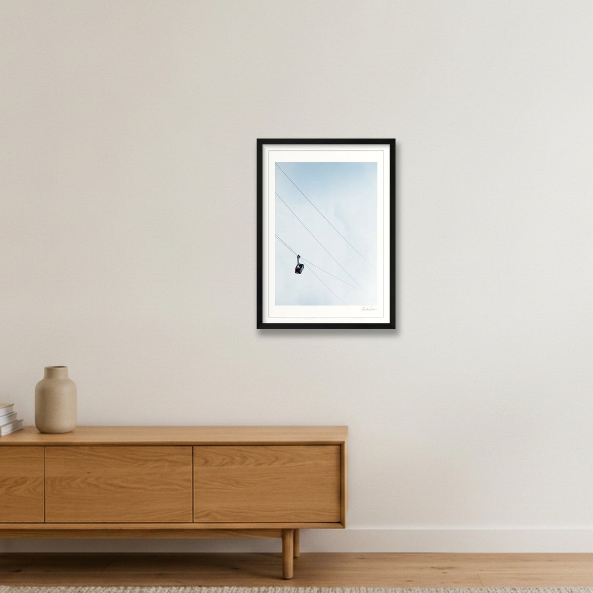 On Its Way – Courmayeur Cable Car Photography Print — 42×59cm Black Frame