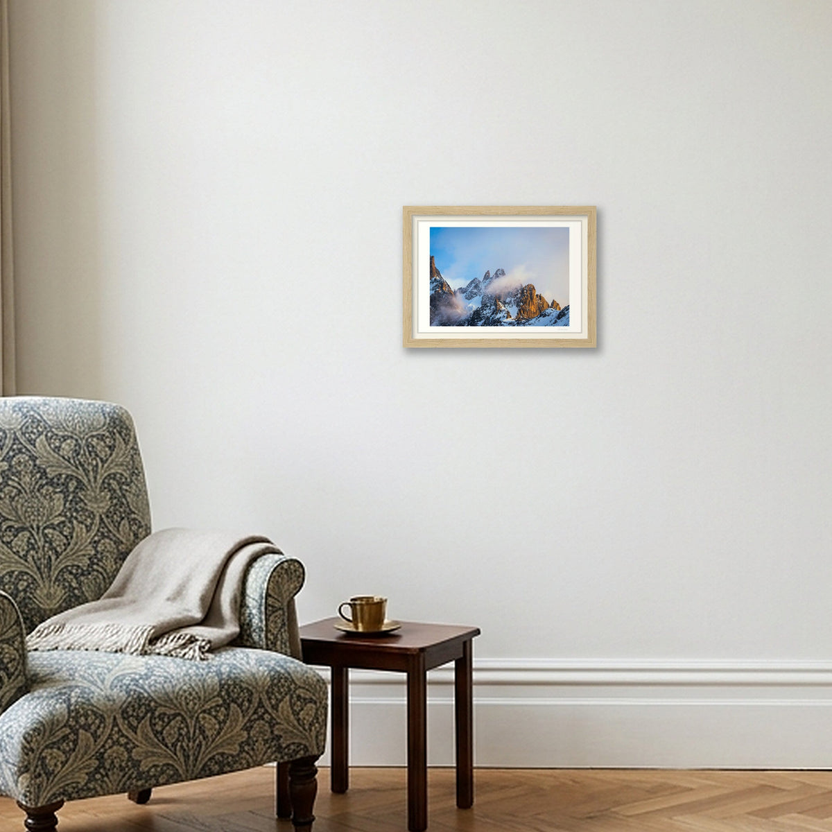 Morning Sunlight on the Chamonix Aiguiles — A4 (30×21cm) Oak Frame