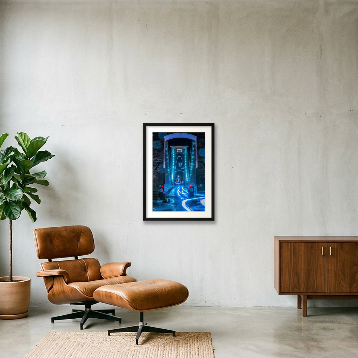Bristol's Clifton Suspension Bridge at Night: Neon — 42×59cm Black Frame