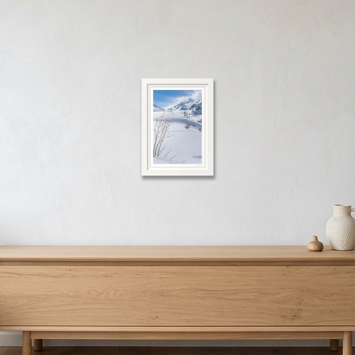 Pristine snow on the mountains, Courmayeur — A4 (21×30cm) White Frame