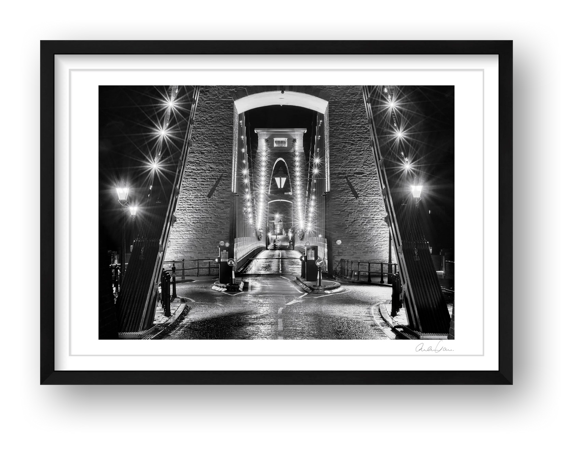 Clifton Suspension Bridge at Night: Lights On — framed