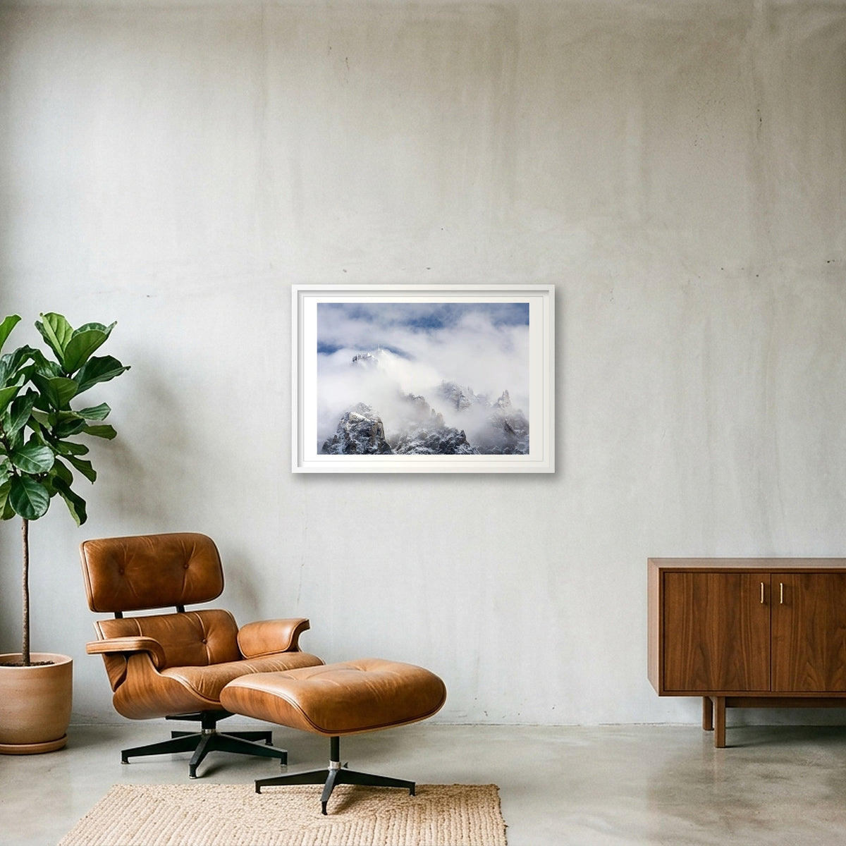 Aiguille du Midi Ski Station shrouded in Cloud: The Ice Palace — 84×59cm White Frame