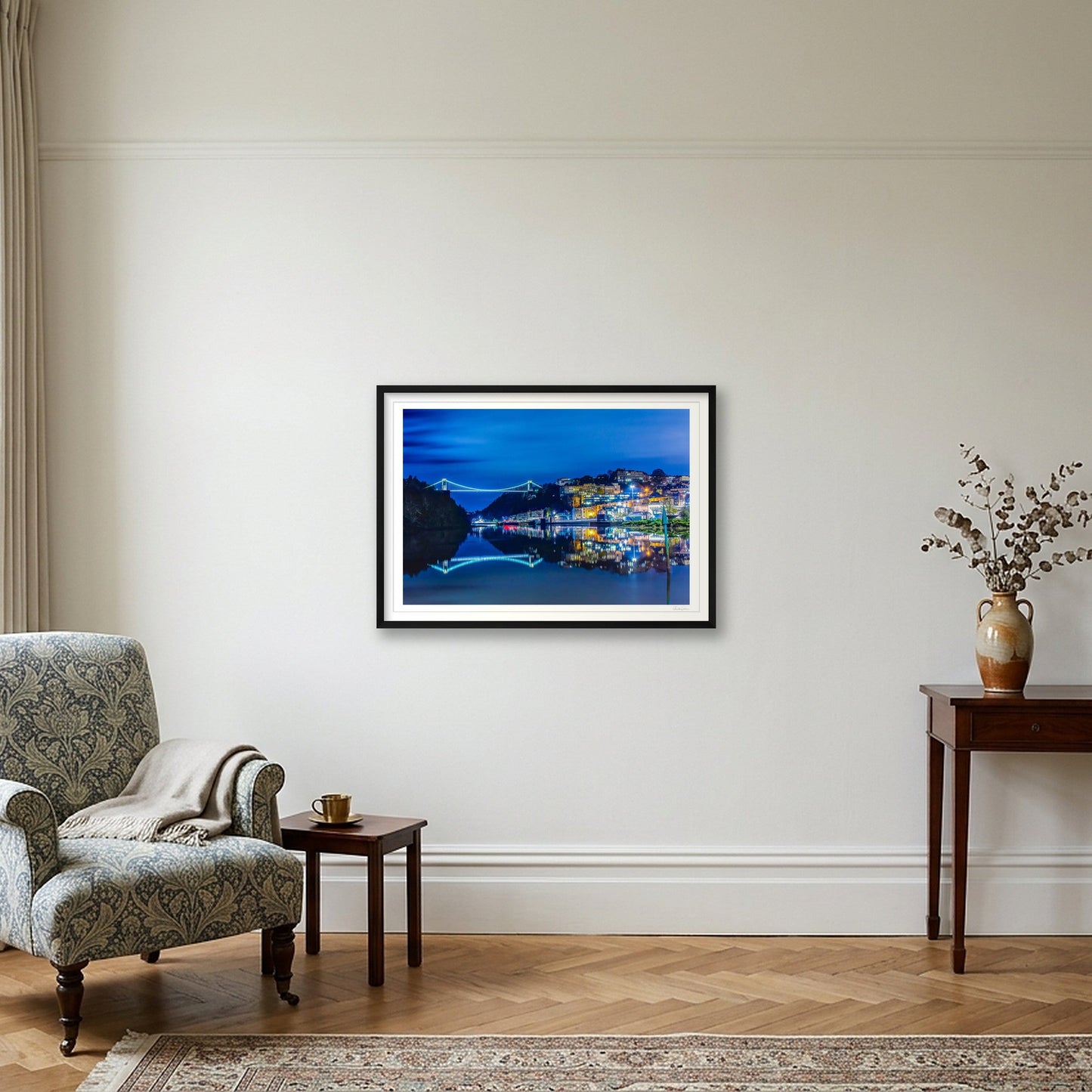 Bristol's Clifton Suspension Bridge and Clifton at night — 84×59cm Black Frame