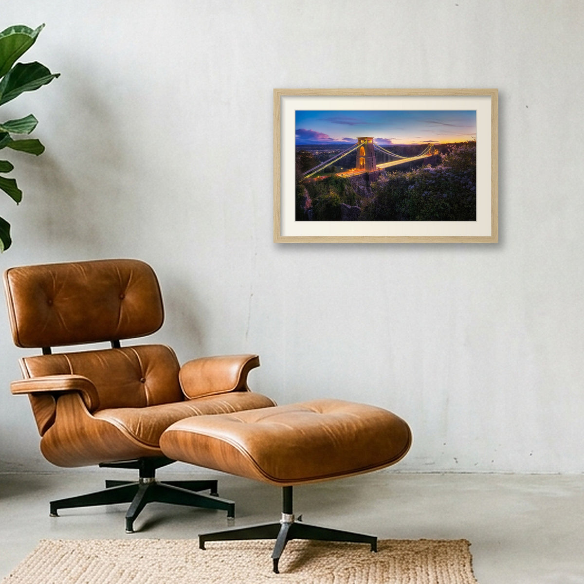 Sunset illuminations, Clifton Suspension Bridge, Bristol — 45×30cm Oak Frame