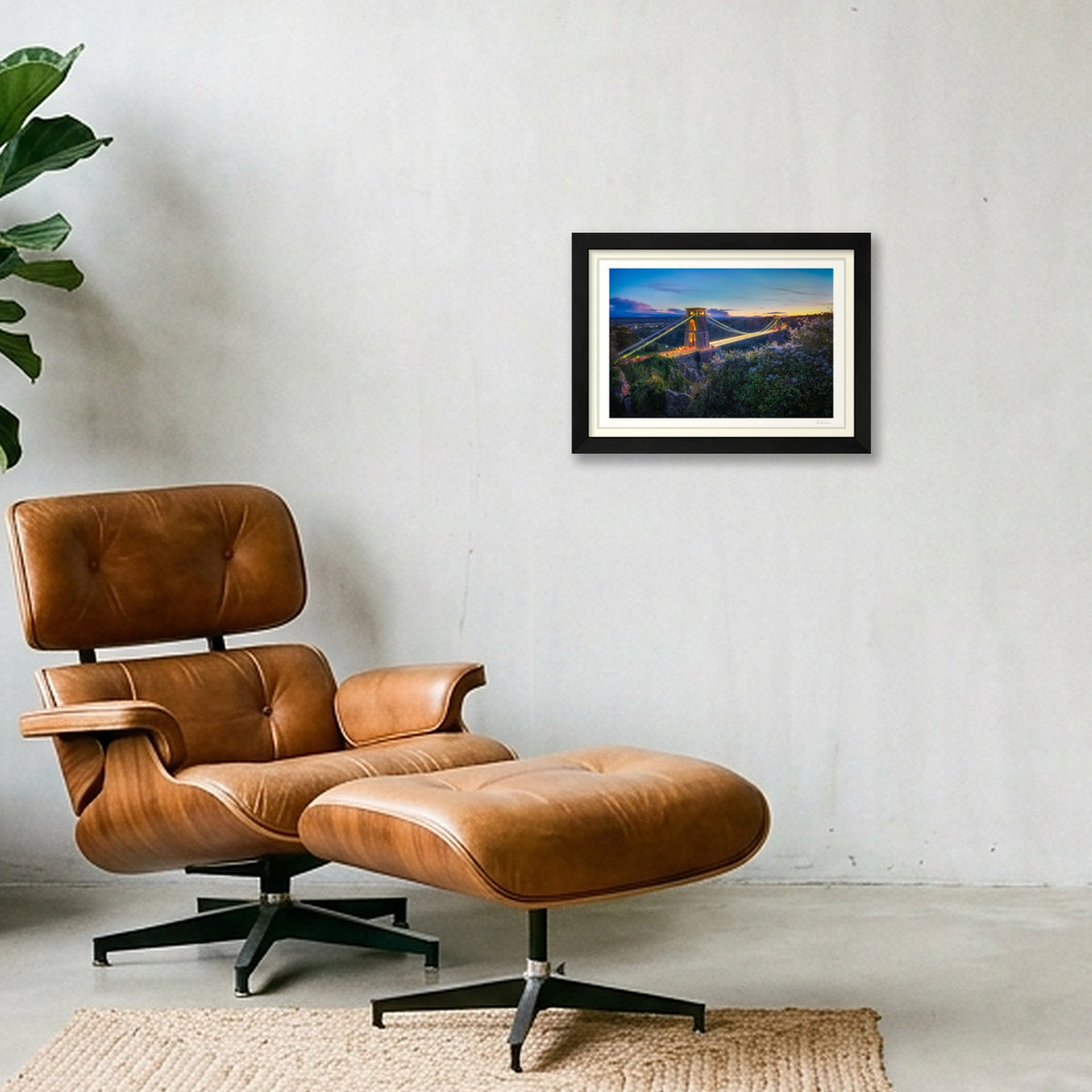 Lights on and the sunset glow, Clifton Suspension Bridge, Bristol — A4 (30×21cm) Black Frame