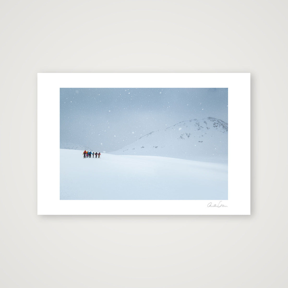 Ski Tourers battle the fall of winter: Snow Flurries on high — 60×40cm Print only