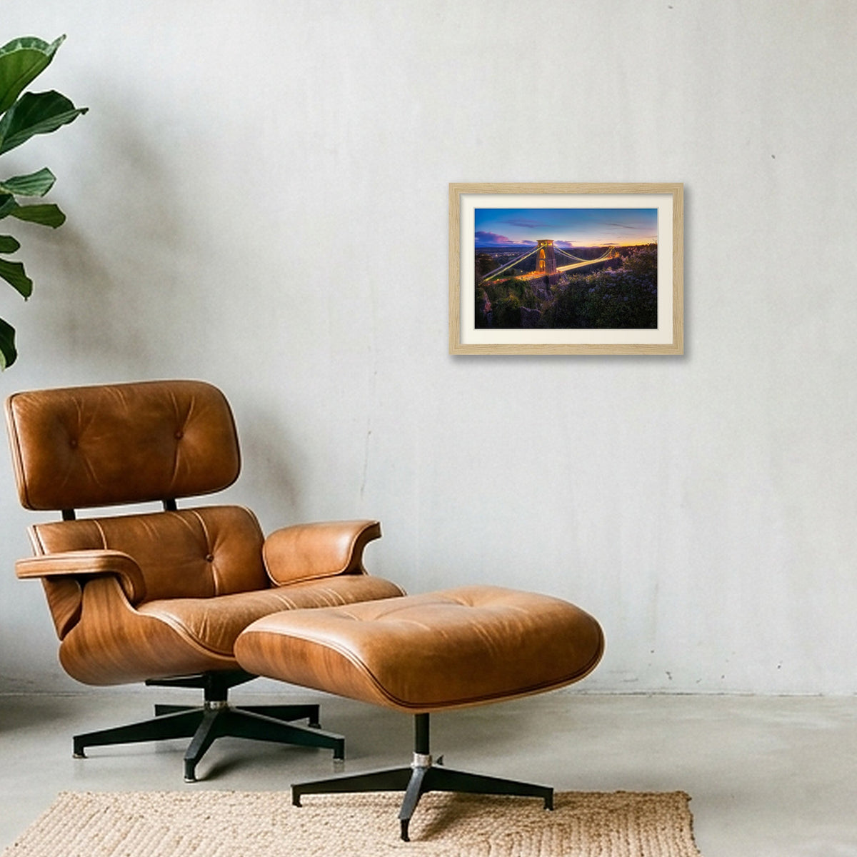 Sunset illuminations, Clifton Suspension Bridge, Bristol — A4 (30×21cm) Oak Frame