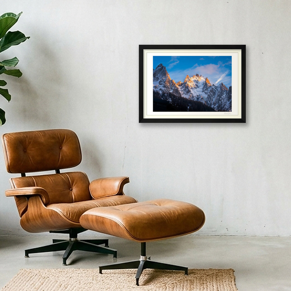 Chamonix Aiguilles at sunset — A3 (42×30cm) Black Frame