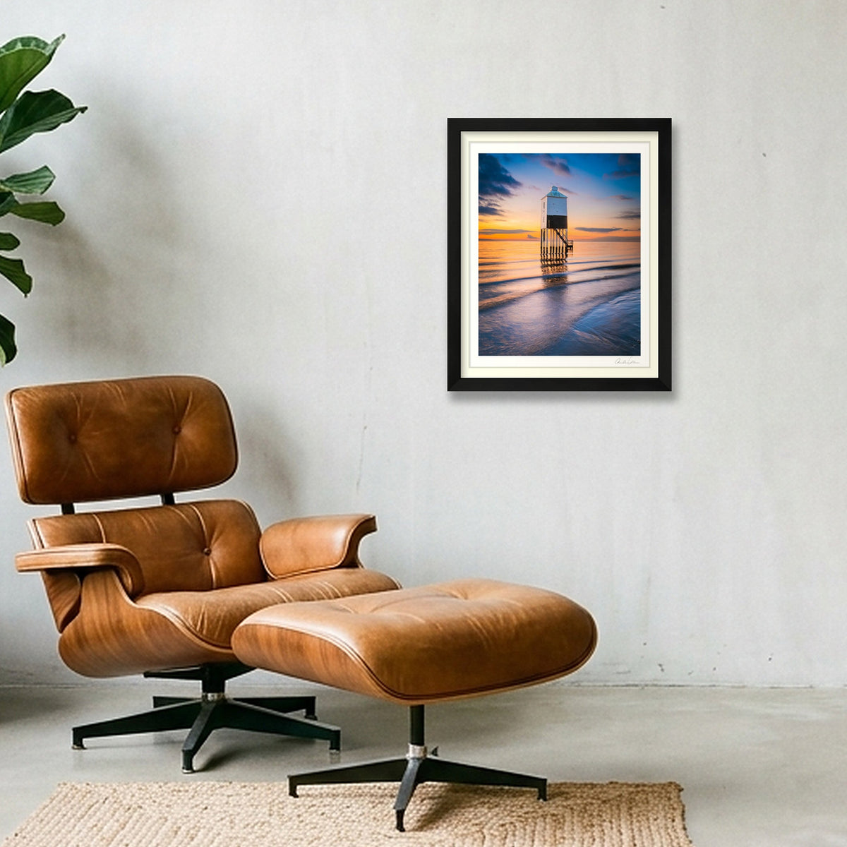 High Tide and sunset at Burnham Low Lighthouse — 28×35cm Black Frame