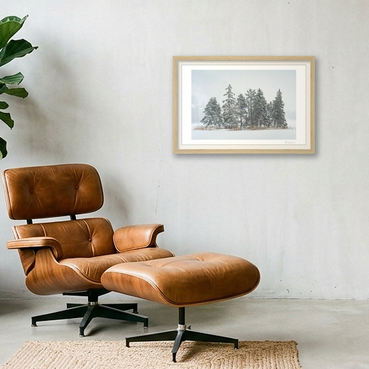 Heavy Snowfall on Alpine Pines — 45×30cm Oak Frame
