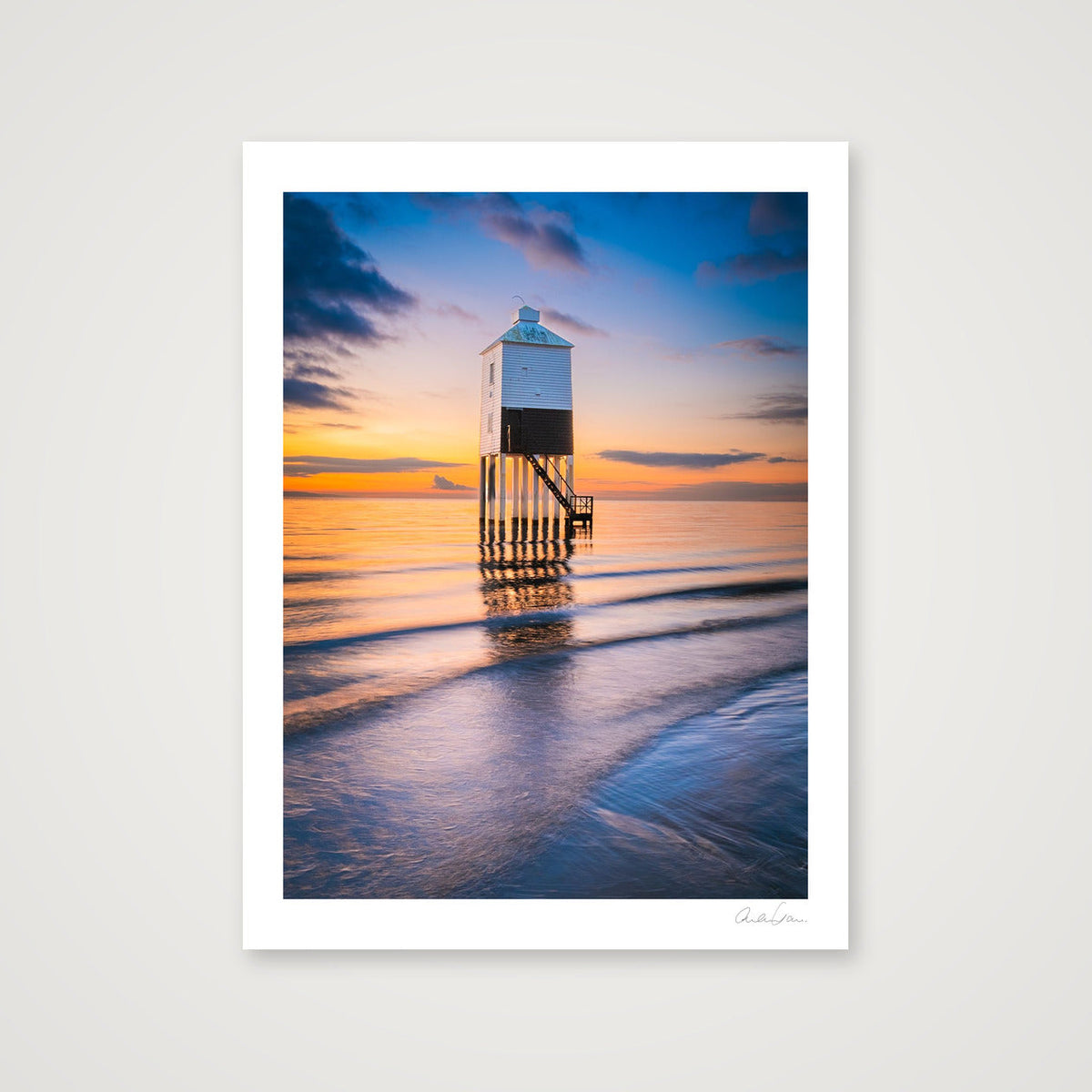 High Tide and sunset at Burnham Low Lighthouse — 60×80cm Print only