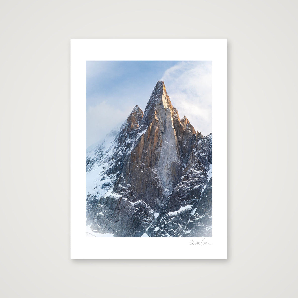 Sunlight Lights up the Dru, Mont Blanc Massif — 42×59cm Print only