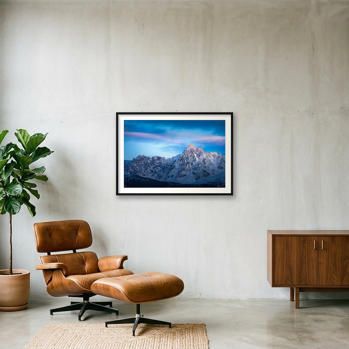Sunset at the Auguille du Midi, Chamonix — 100×70cm Black Frame