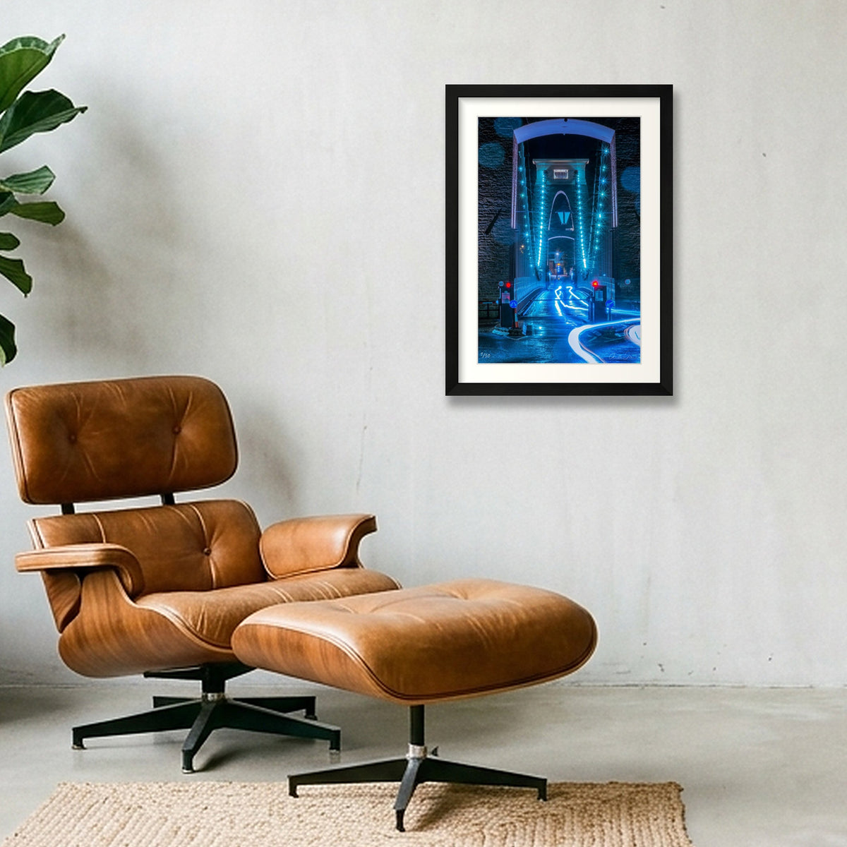 Bristol's Clifton Suspension Bridge at Night: Neon — A3 (30×42cm) Black Frame