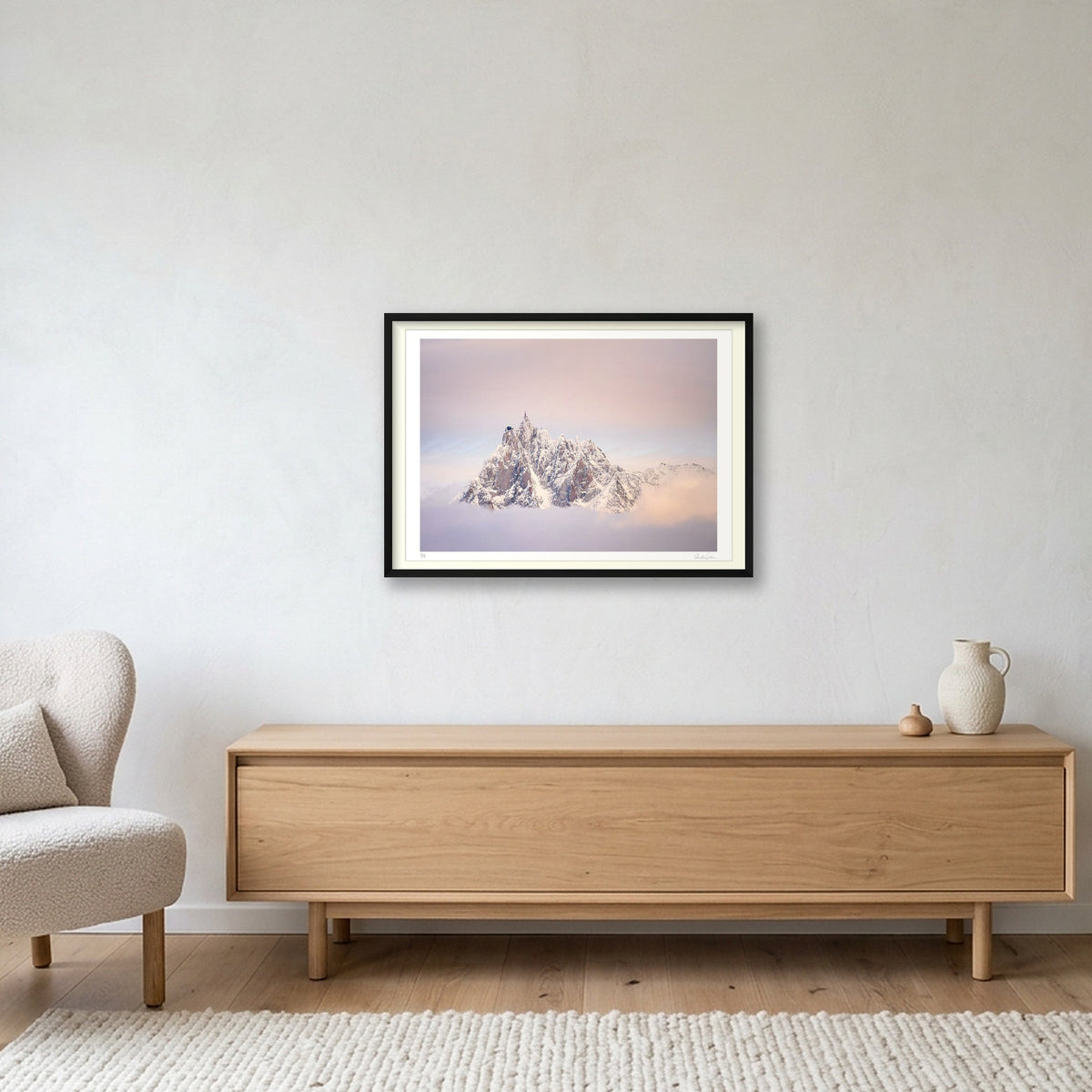 Sunset Hues on the Aiguille du Midi, Chamonix Mont Blanc — 84×59cm Black Frame