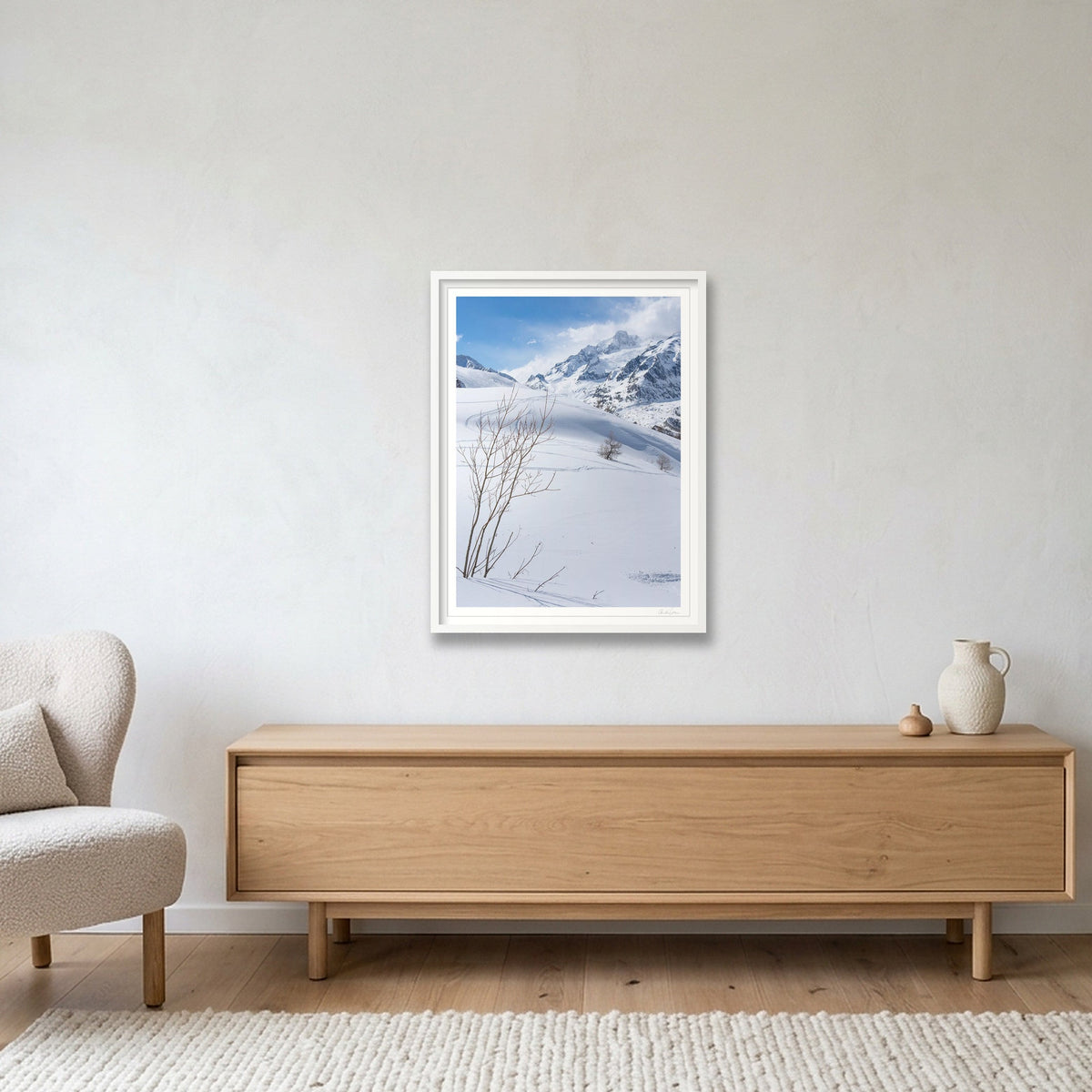 Pristine snow on the mountains, Courmayeur — 60×80cm White Frame