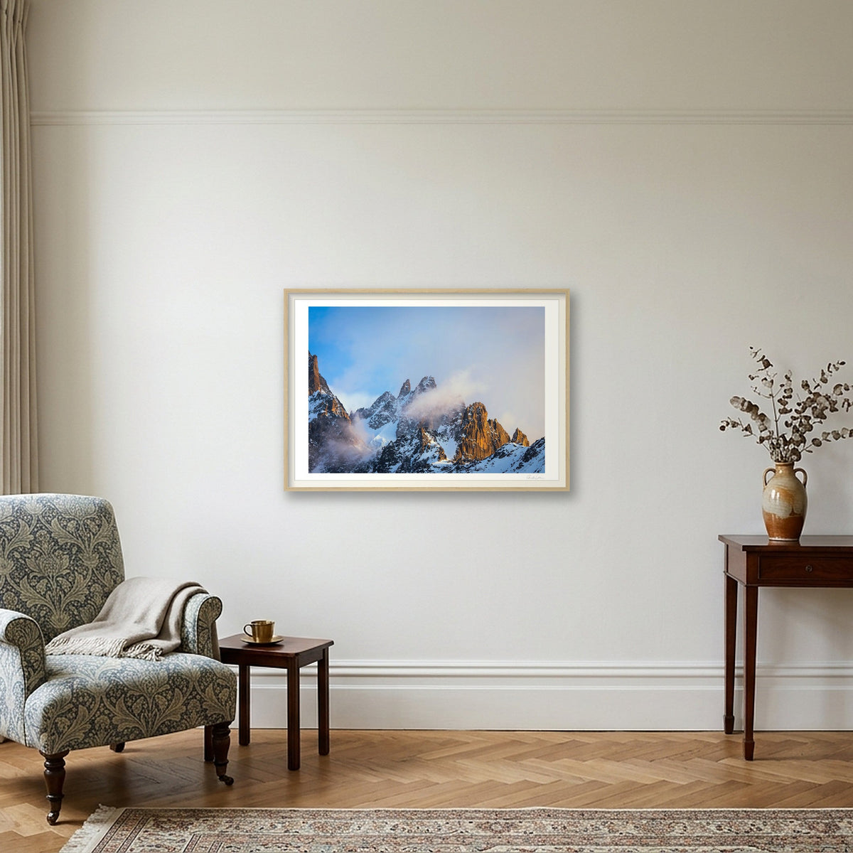 Morning Sunlight on the Chamonix Aiguiles — 100×70cm Oak Frame