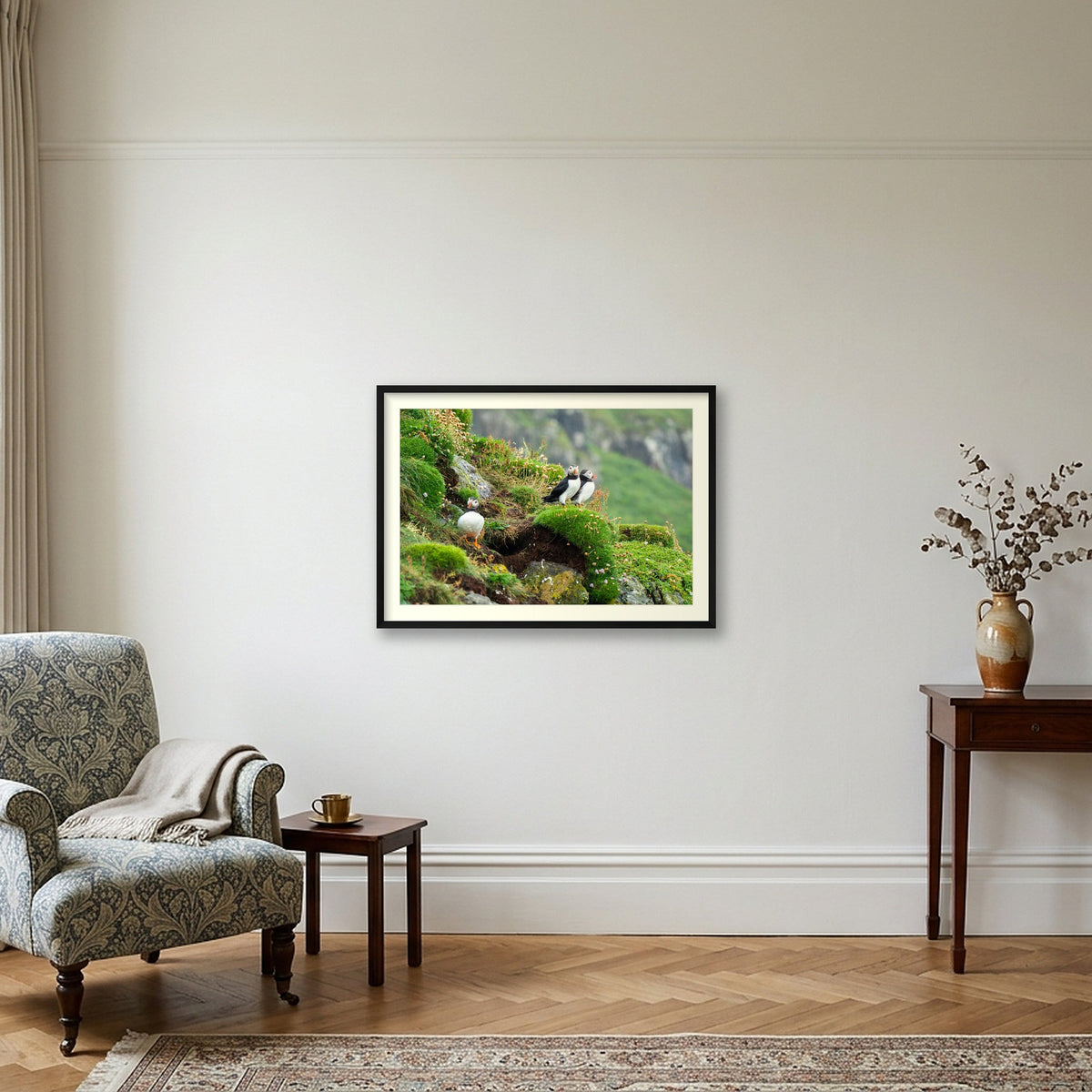 Puffin Ledge, Skomer — 84×59cm Black Frame