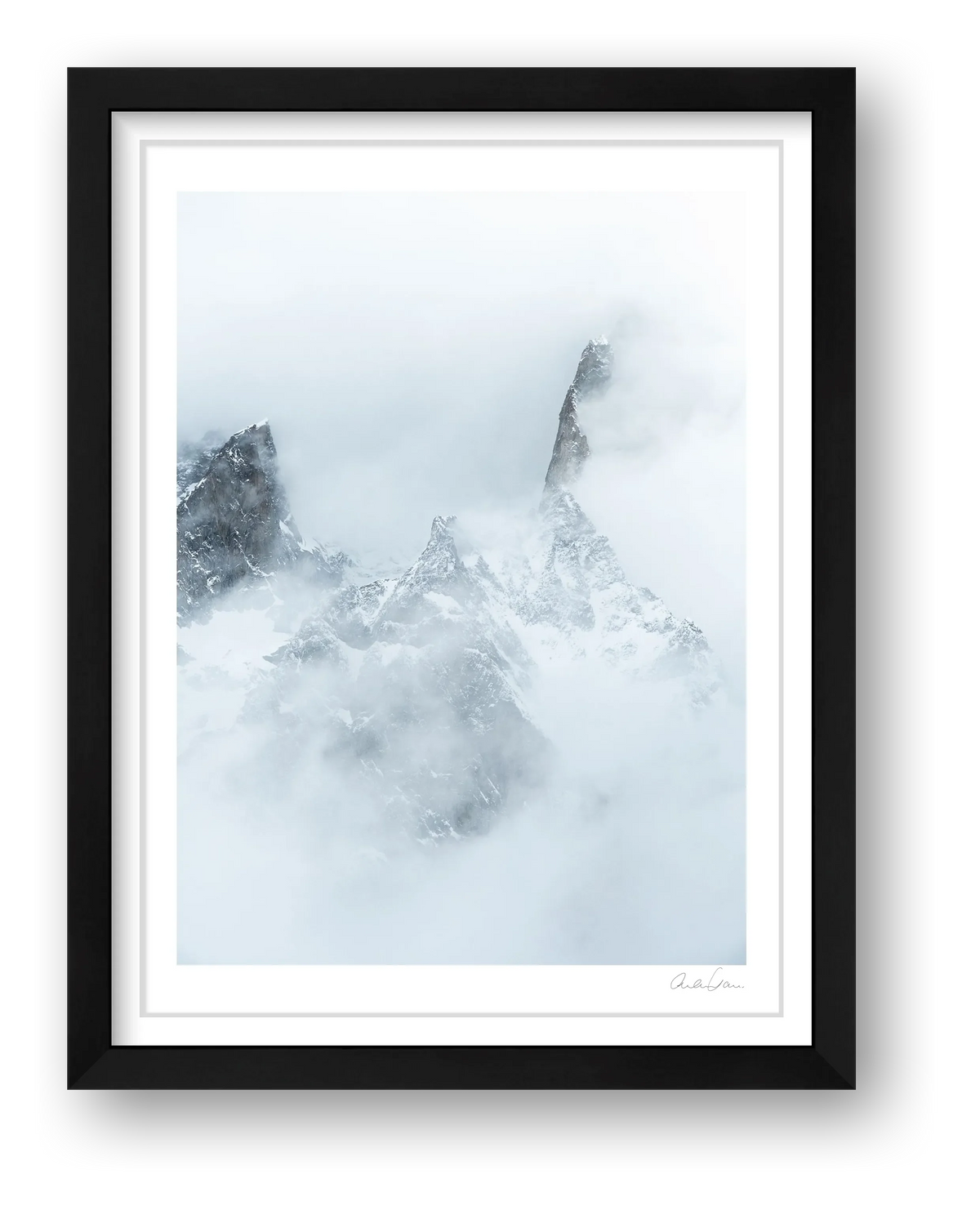 Dent du Géant Emerging from Cloud, Courmayeur — framed