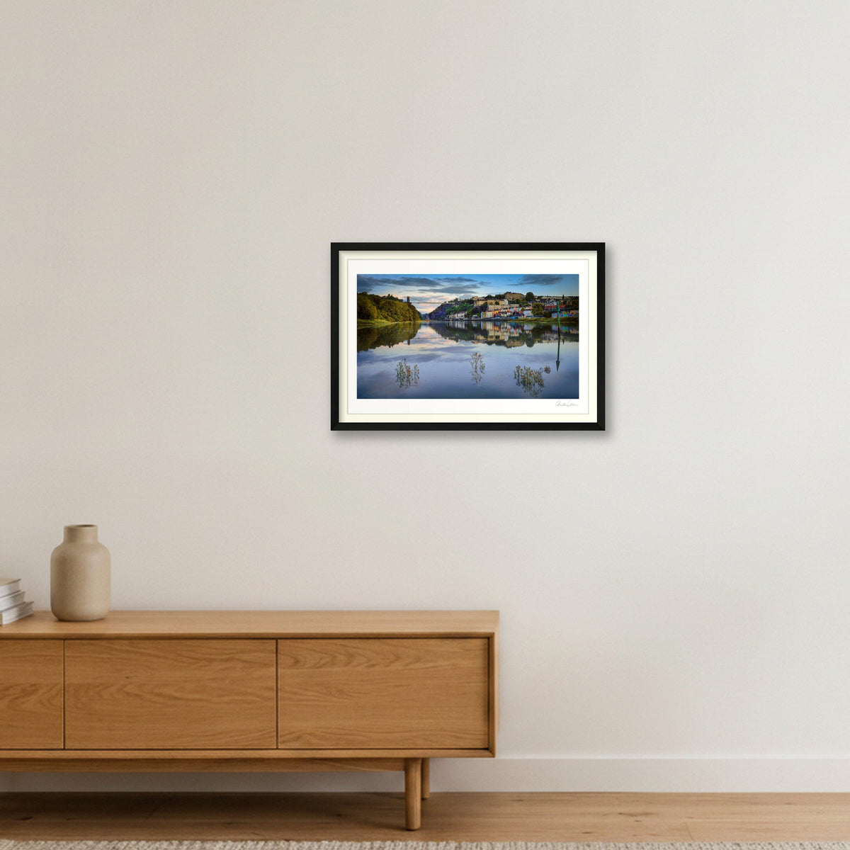 High Tide and Sunset Under Clifton Suspension Bridge — 60×40cm Black Frame