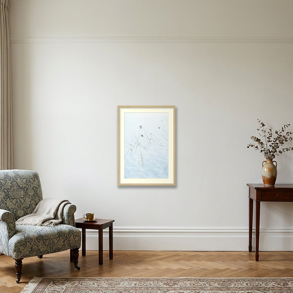 Reeds  brave the Alpine Winter Freeze — 42×59cm Oak Frame