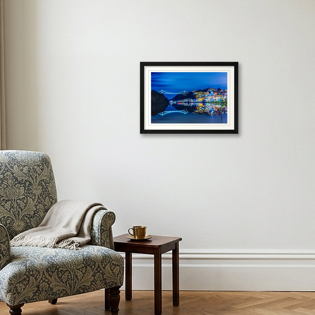 Bristol's Clifton Suspension Bridge and Clifton at night — A3 (42×30cm) Black Frame
