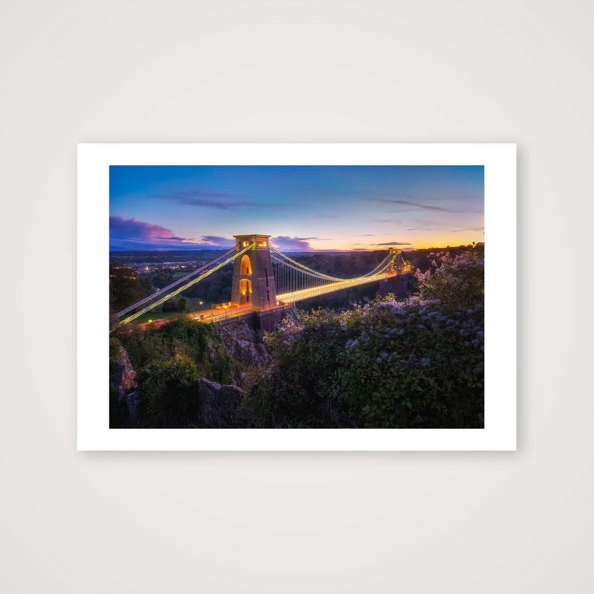 Sunset illuminations, Clifton Suspension Bridge, Bristol — 100×70cm Print only